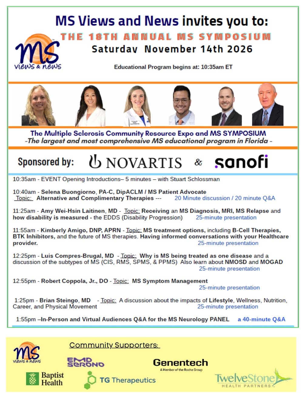 The 18th Annual MS Symposium - Virtual Agenda - November 14, 2026